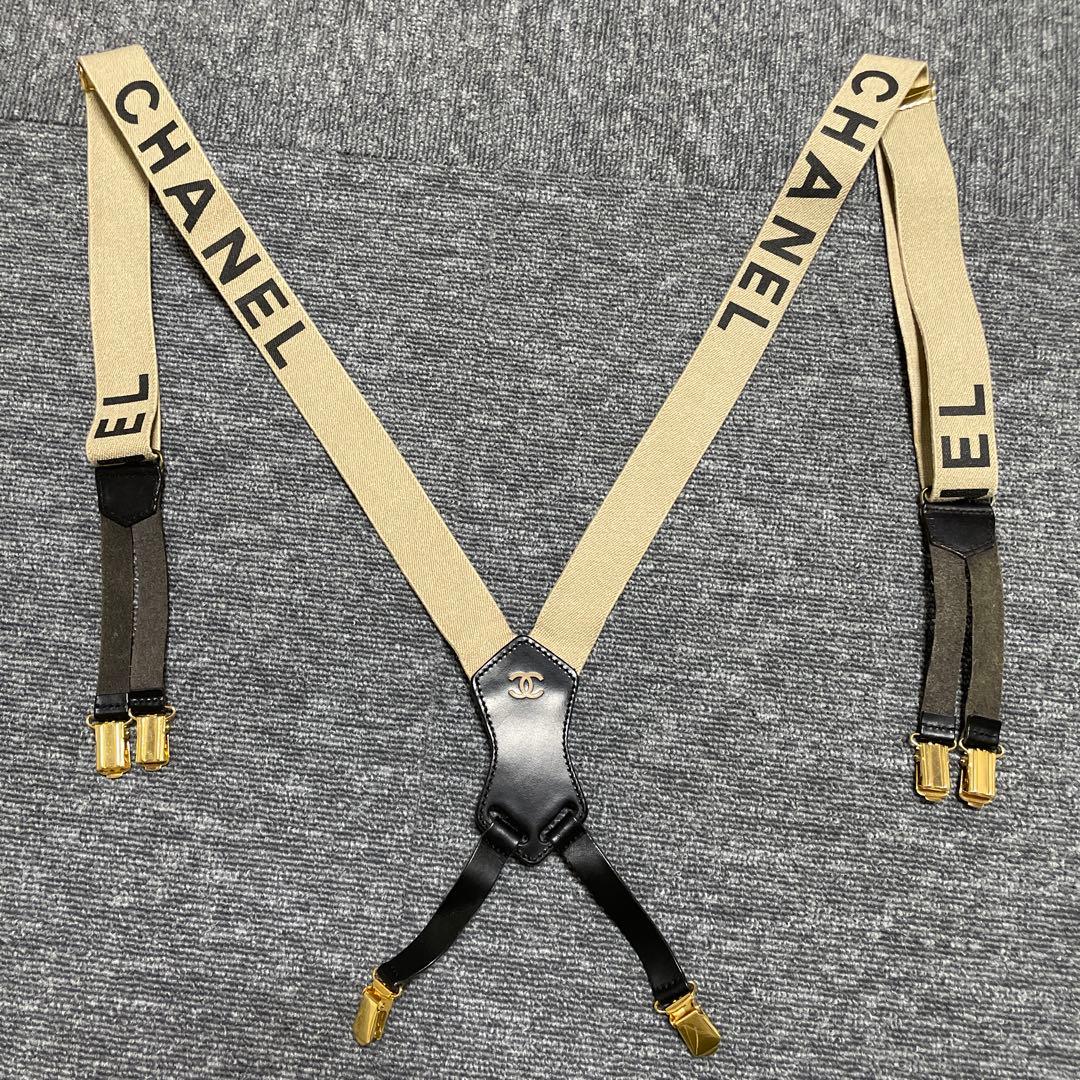vintage CHANEL サスペンダー ベージュと黒