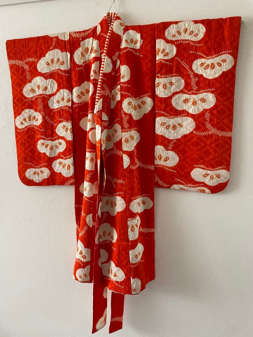 七五三　3歳　正絹総絞りのお着物セット　オレンジちりめん被布