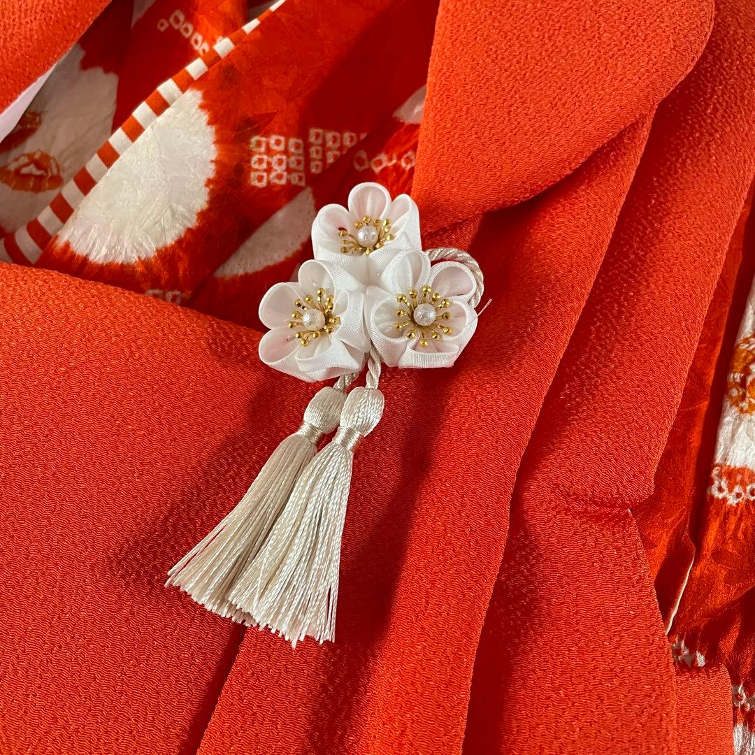 七五三　3歳　正絹総絞りのお着物セット　オレンジちりめん被布