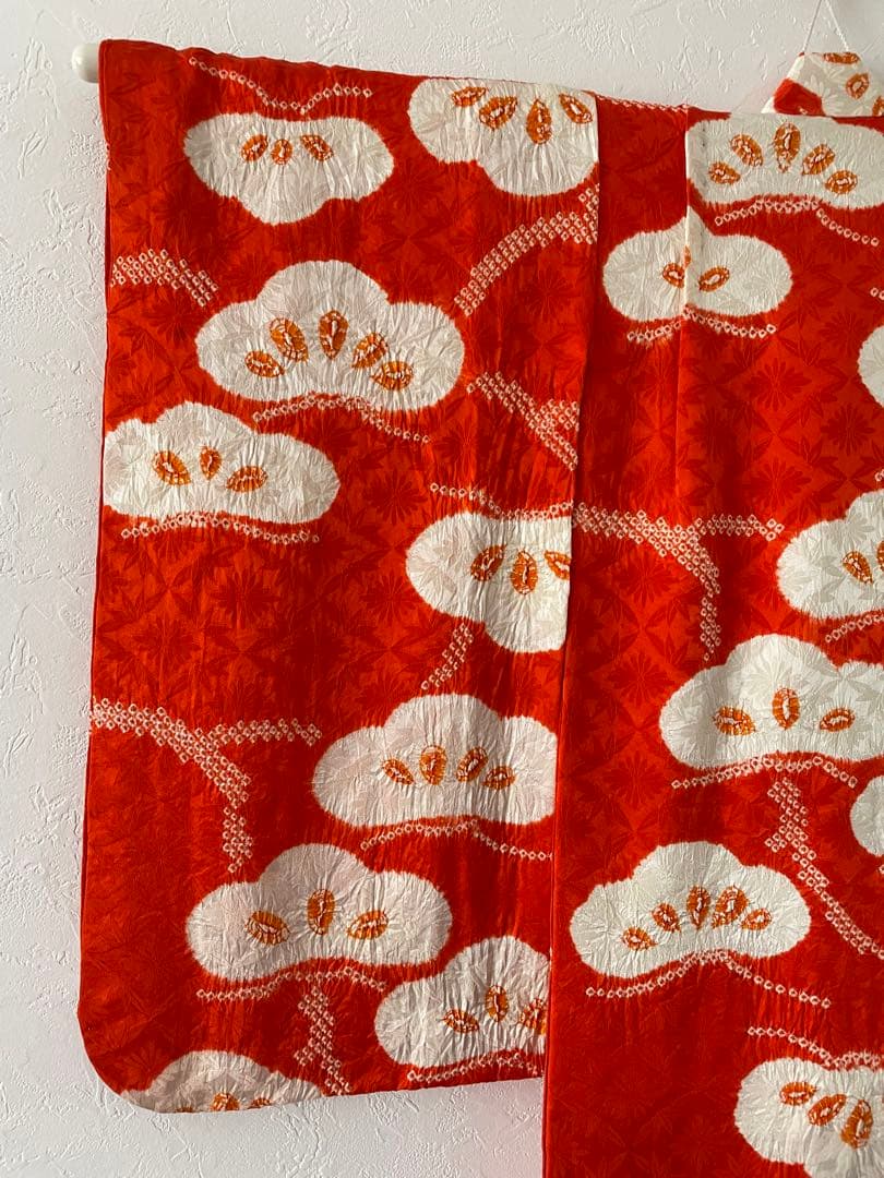 七五三　3歳　正絹総絞りのお着物セット　オレンジちりめん被布