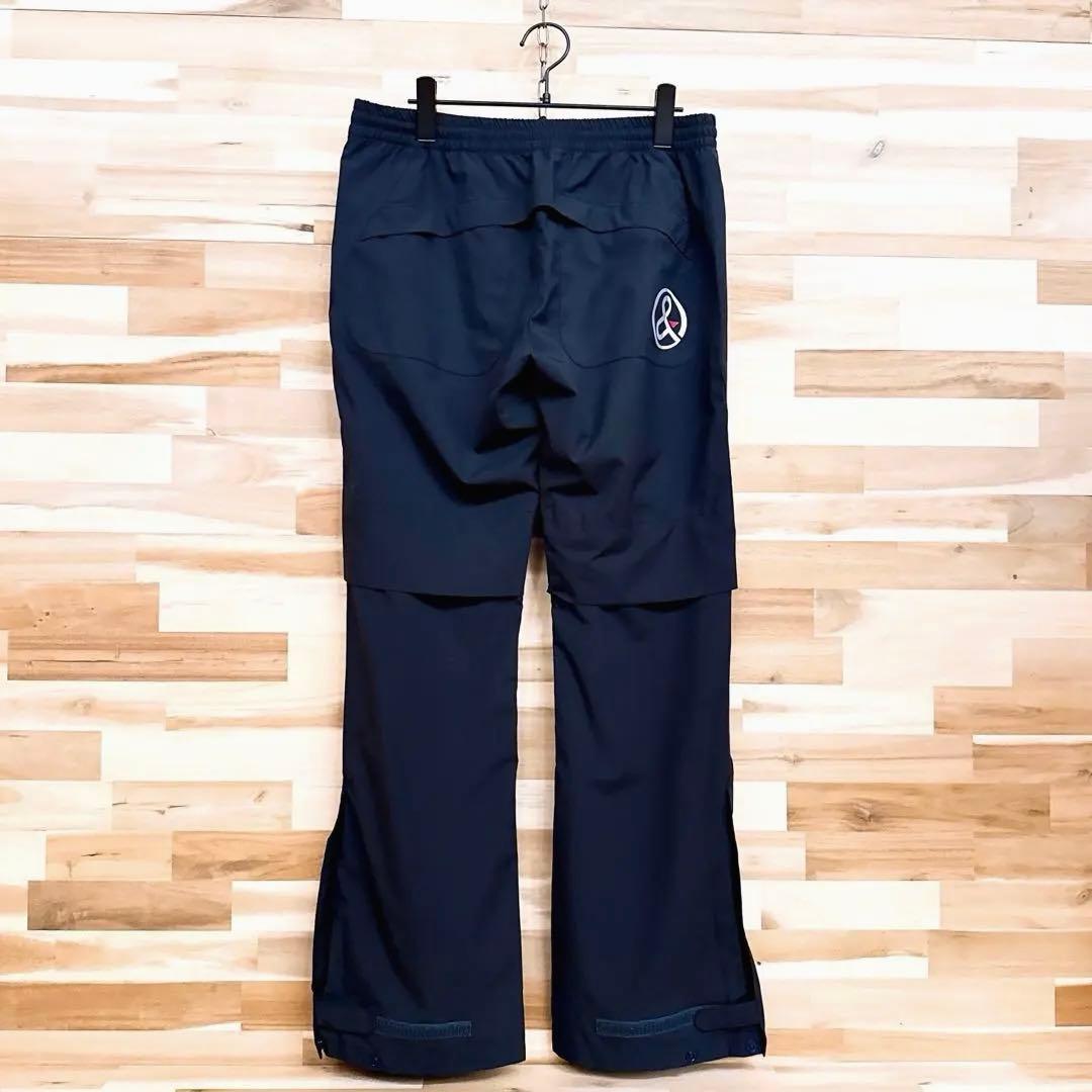 【アンパスィ】ベンチレーション レイン パンツ ゴルフ ロング 軽量 L 紺×白