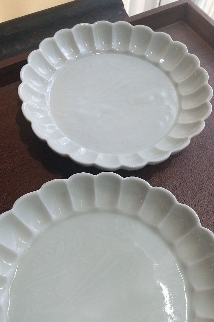 作家もの 白磁 13cm取り皿 二枚セット 波兎