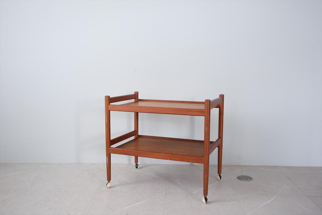 英国アンティークチーク古木キッチンワゴン/トロリーテーブル/飾り棚(89-161