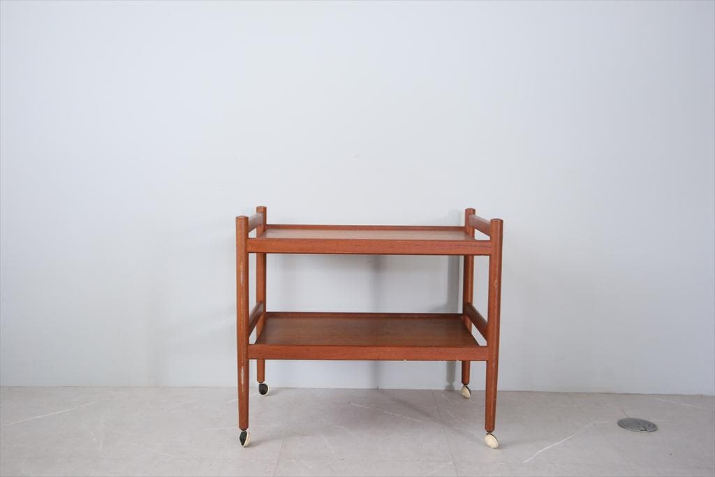 英国アンティークチーク古木キッチンワゴン/トロリーテーブル/飾り棚(89-161