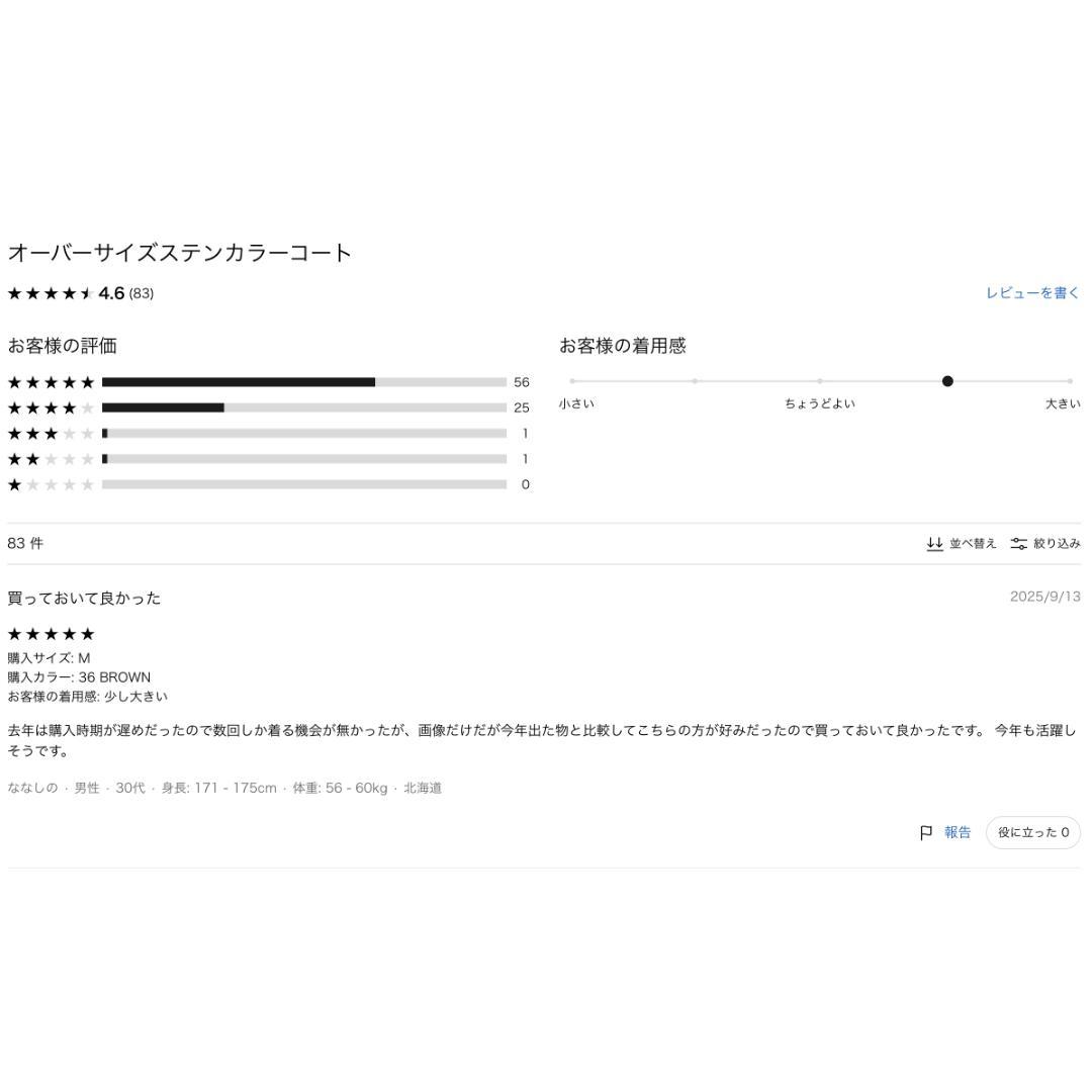 サ*ン様 新品タグ付 ユニクロ U 　 オーバーサイズステンカラーコート S