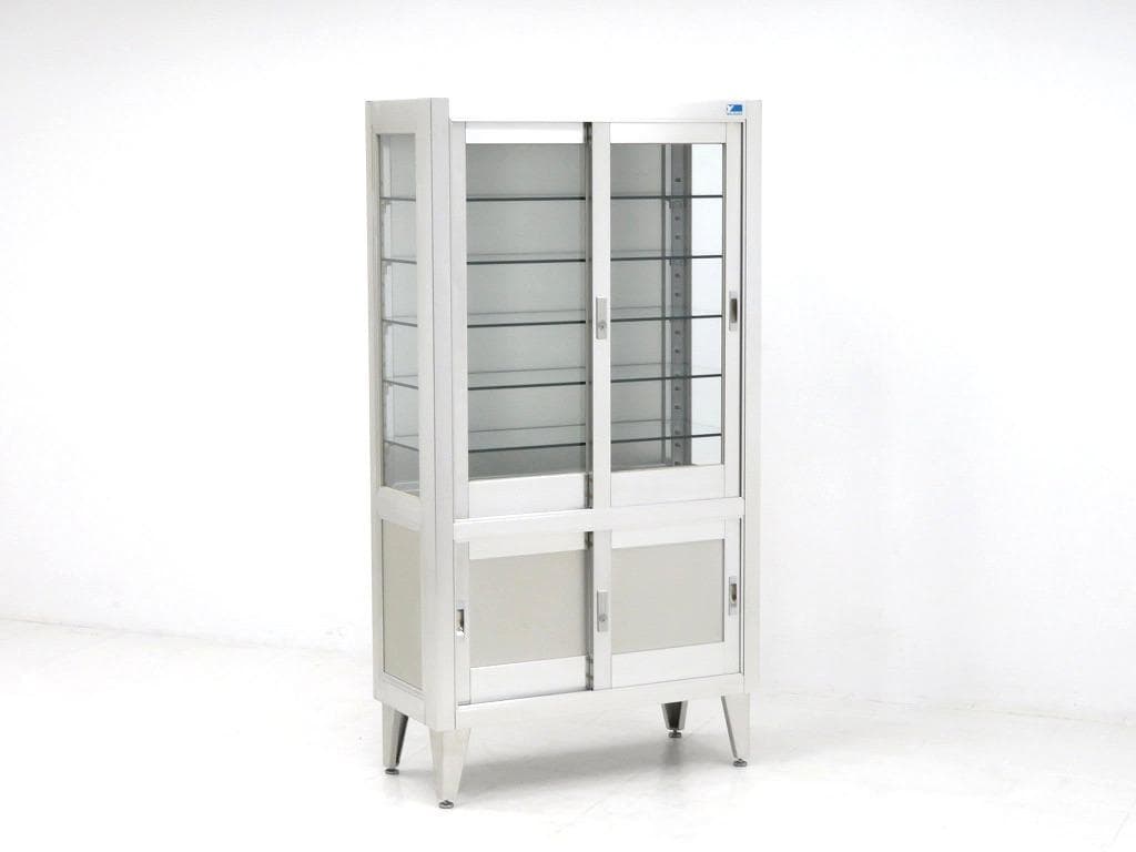 美品　ユヤマ　アルミ　ガラス　ケビント　ドクターキャビネット　飾り棚　シェルフ