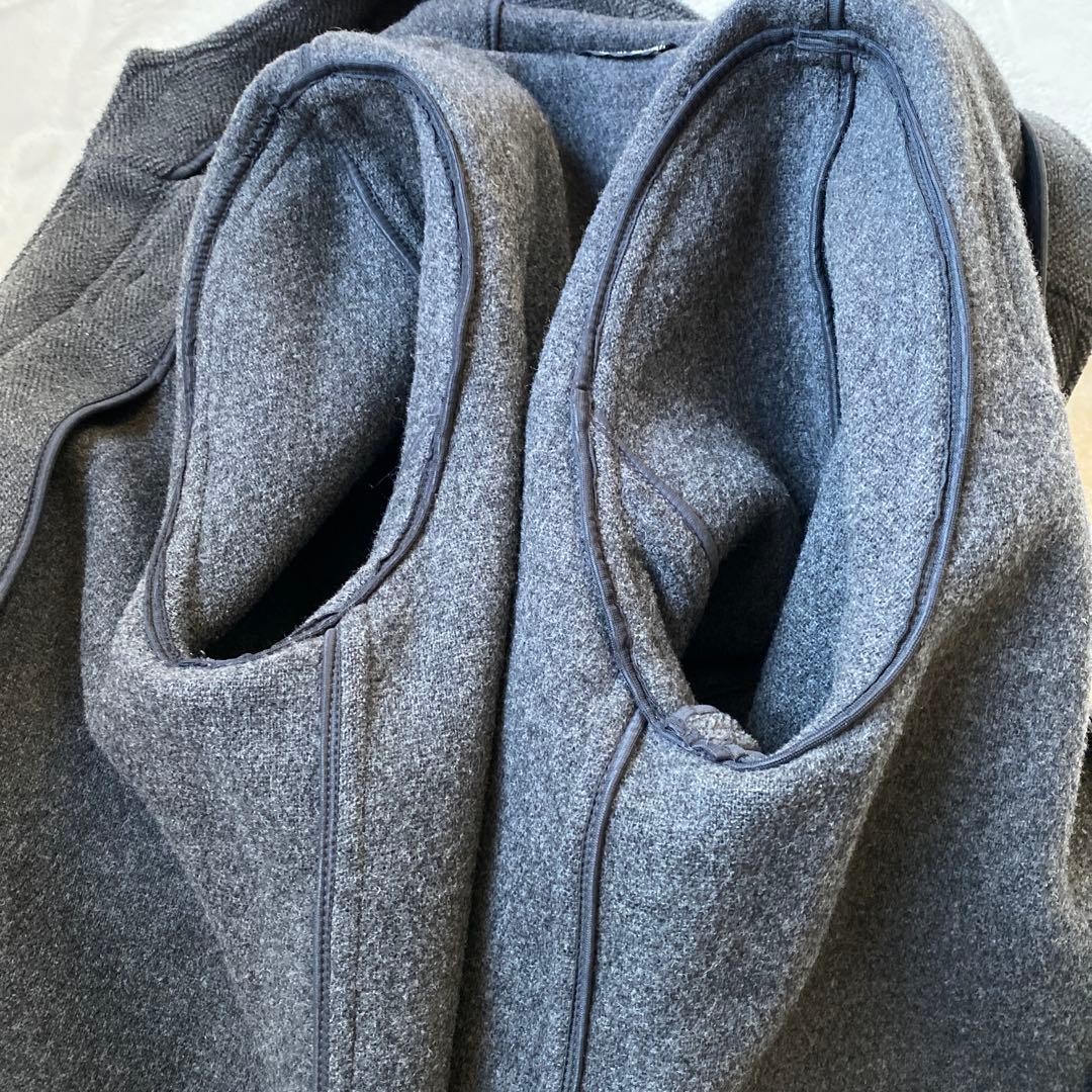 SHIPS ウールヘリンボーン ロング ダッフルコート イギリス製 グレー