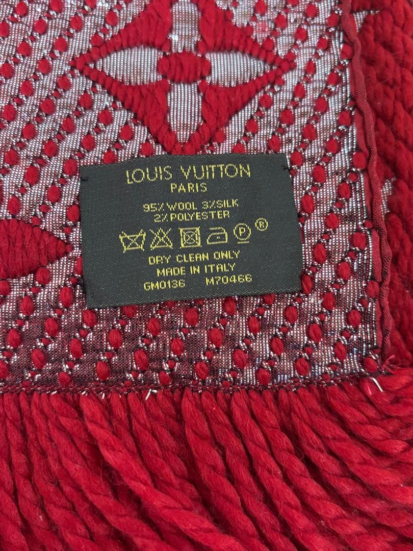 LOUIS VUITTON レッドマフラー ルイビィトン フリンジ ロゴ