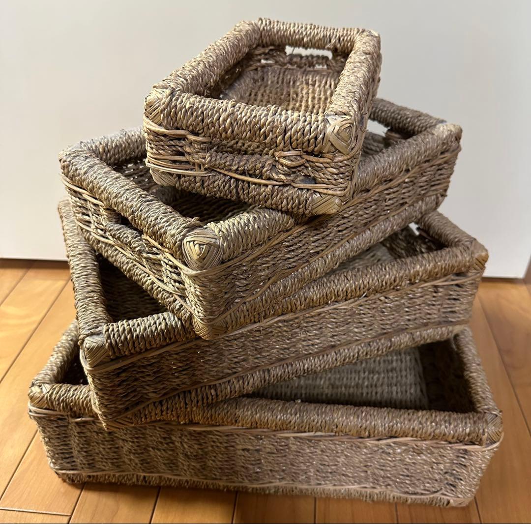 4段 手編み かご(カゴ 籠)バスケット 編みかご 収納かご 収納ボックス