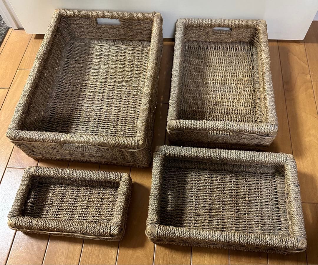 4段 手編み かご(カゴ 籠)バスケット 編みかご 収納かご 収納ボックス