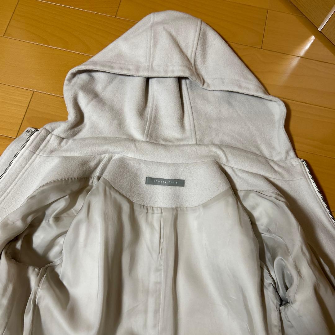 【ほっちゃん】theory luxe フード付きロングコート アイボリー
