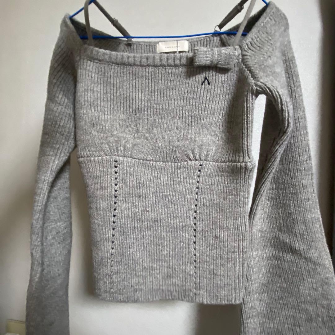 トップス andmary Baby ribbon knit tops gray