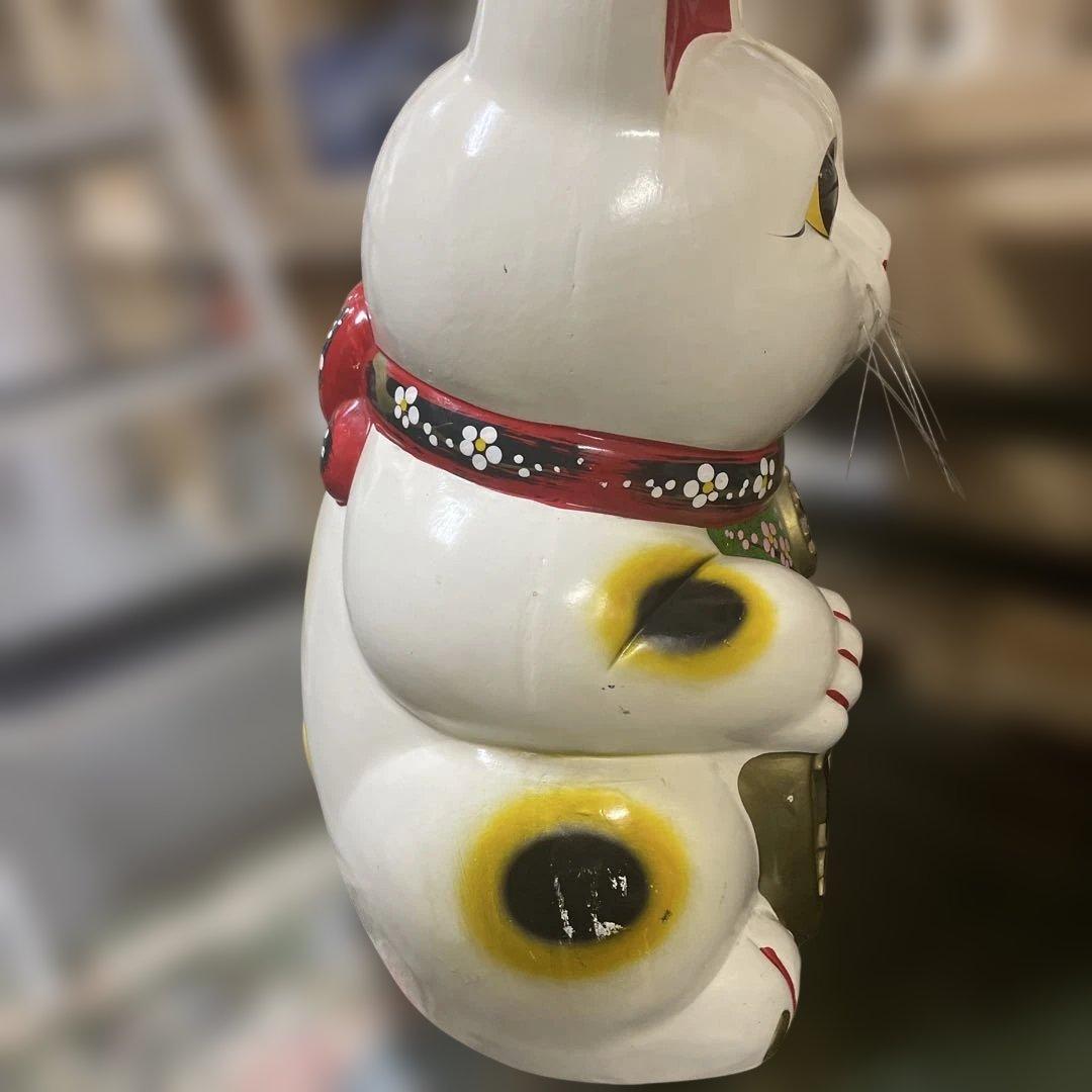 陶器製 招き猫 幸運を呼ぶ置物　常滑焼　BIGサイズ　左手上げ　希少品
