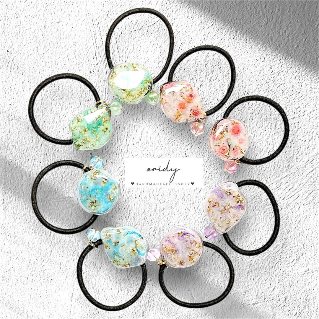 【Aー631】レジン ヘアゴム／ドライフラワー