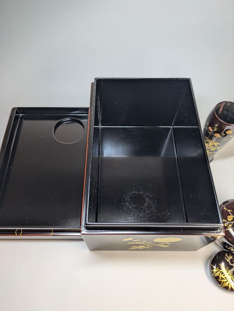 茶箱　梅笹文様　茶道具　平棗　茶せん筒　香合　骨董　光琳蒔絵　輪島塗