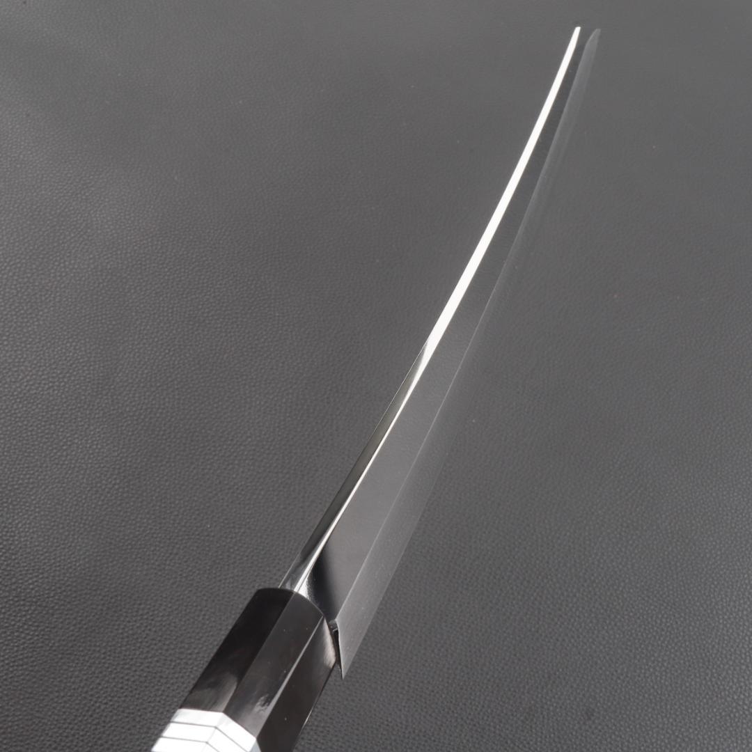 11199鬼反り先丸包丁尺二鏡面仕上げ刺身包丁刃は究極の切れ味黒檀五本銀巻八角柄