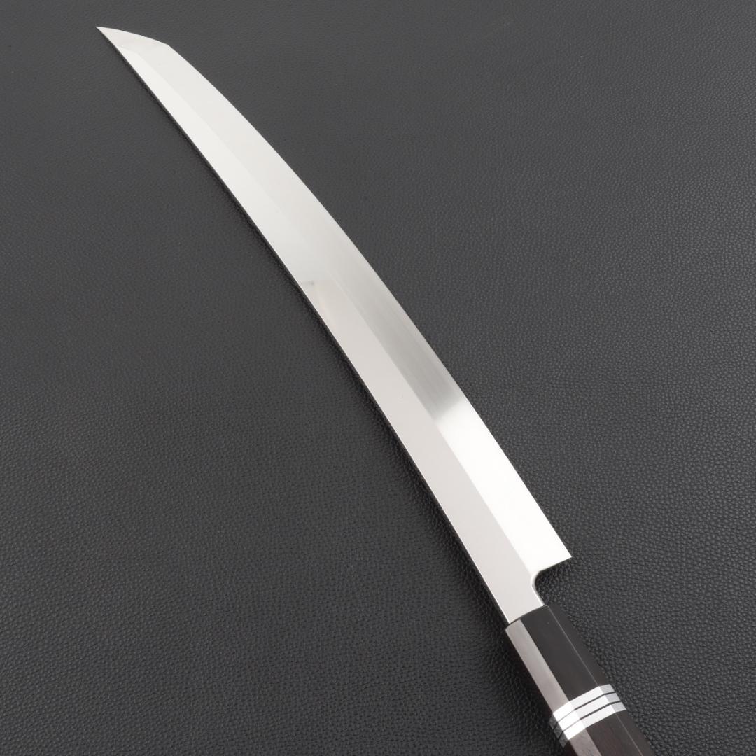 11199鬼反り先丸包丁尺二鏡面仕上げ刺身包丁刃は究極の切れ味黒檀五本銀巻八角柄