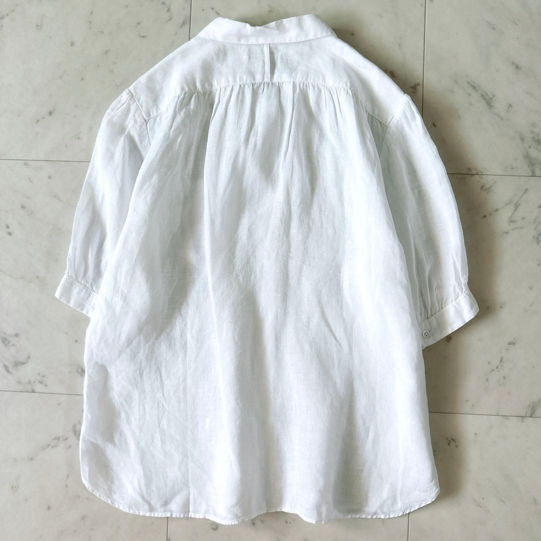 極美品♪マーガレットハウエル リネン ギャザーシャツ 麻100% 半袖 ホワイト