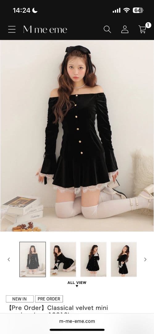 Mmeeme　Classical velvet mini onepiece