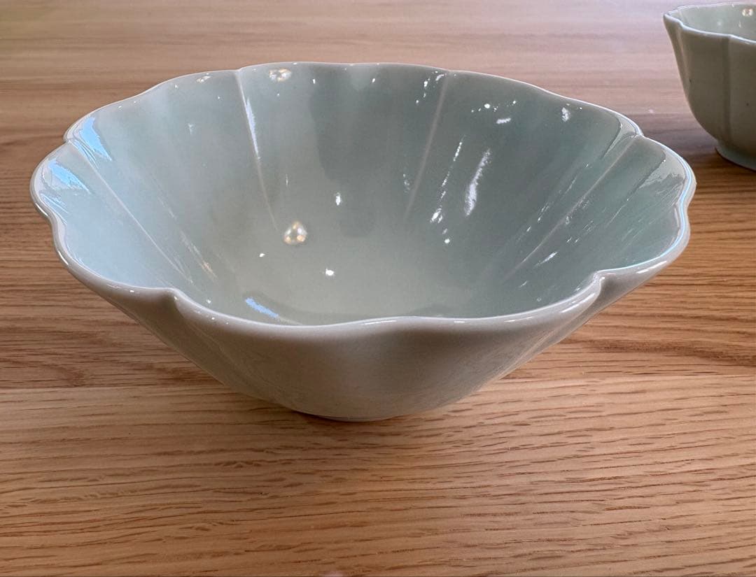 土井善男　緑白釉4,5寸輪花鉢 ３個セット&１個おまけ