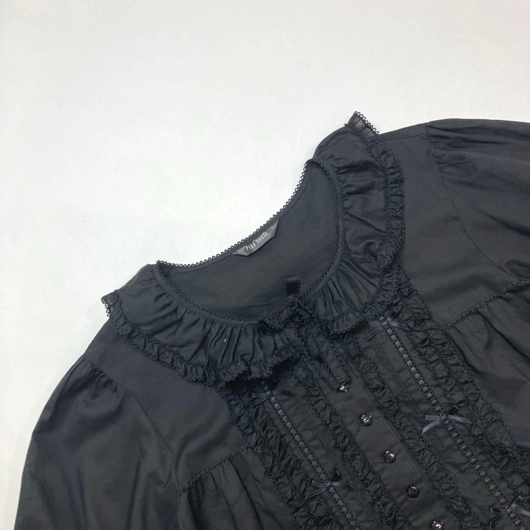 【試着のみ】ピンクハウス 黒 豪華綿ローンブラウス/2025年 春