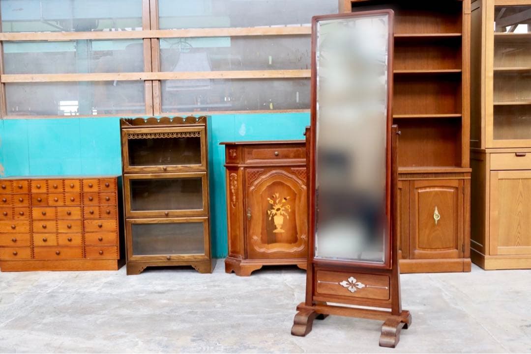 GMHK875○唐木家具 花梨 中国美術 姿見 全身鏡 ウォールミラー 和モダン