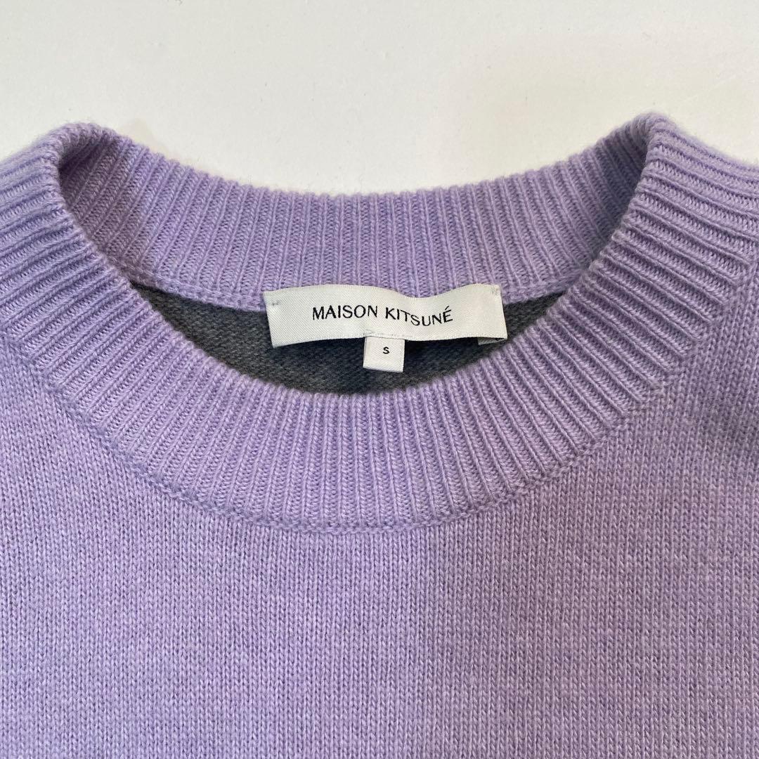 メゾンキツネ　刺繍ニットセーター ウール100% ピンク　パープルバイカラーS