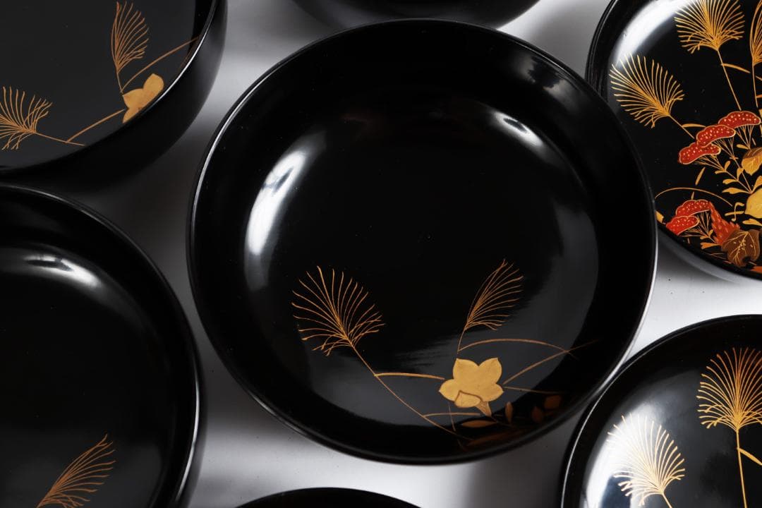 木製漆器 花蝶蒔絵 吸物椀 五客 漆芸③