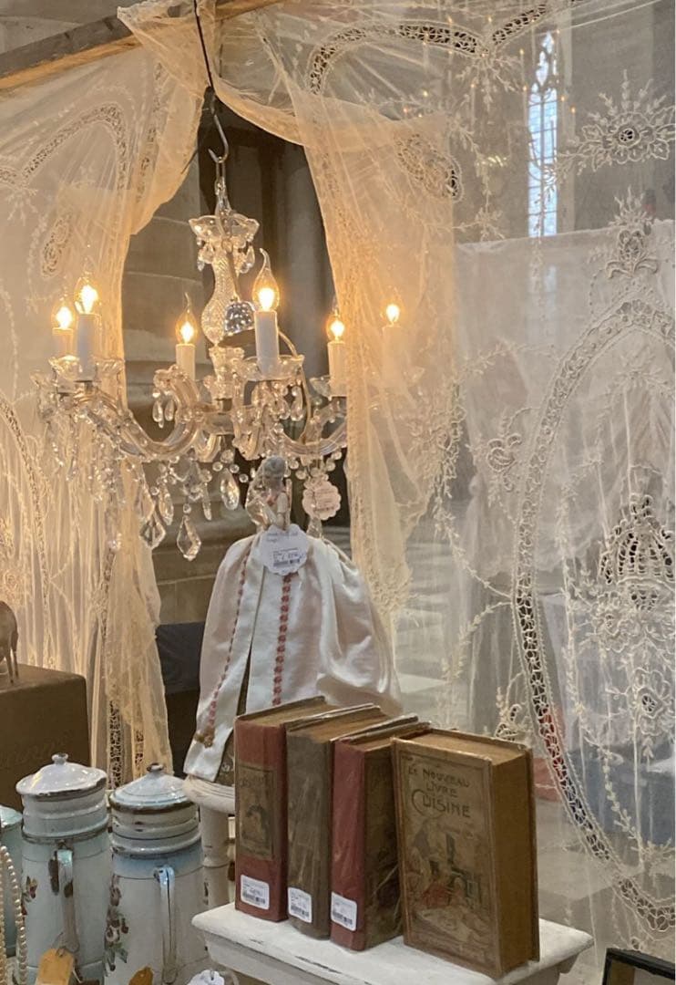 アンティークフランス　レースベッドスプレッド2枚セット