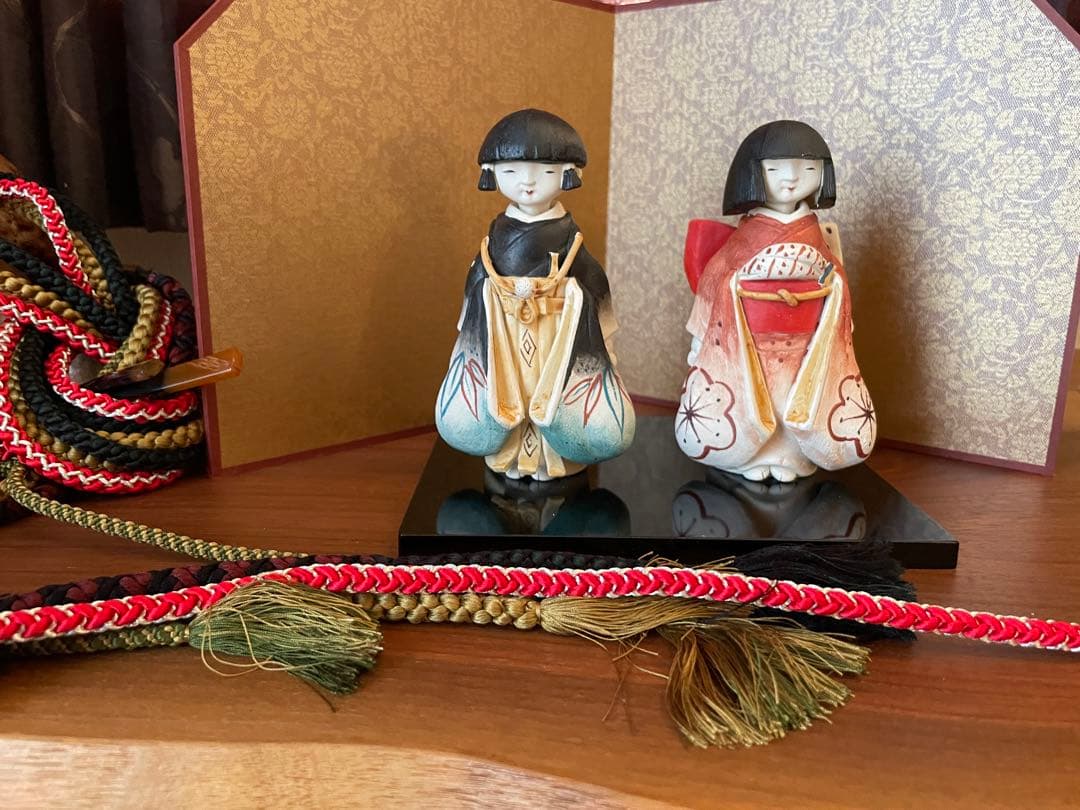 ◉ りんご！新品　ナカドール市松人形　端午の節句 雛人形　台座　屏風付き