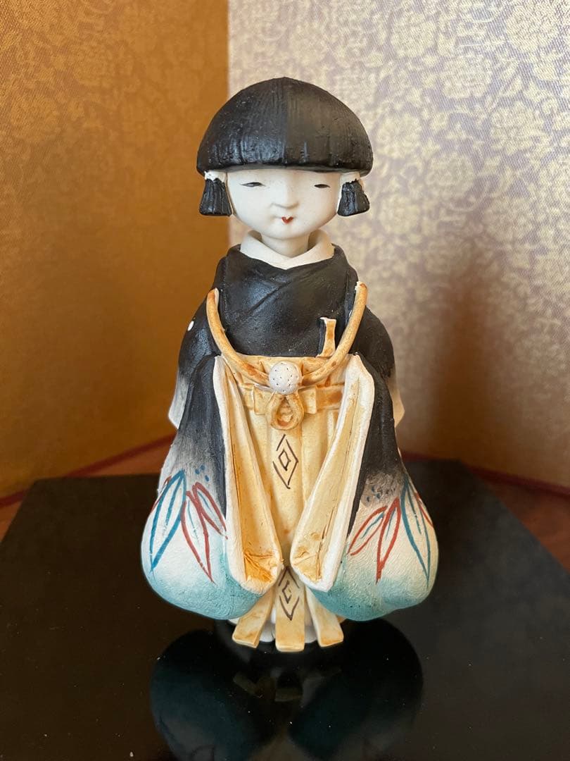 ◉ りんご！新品　ナカドール市松人形　端午の節句 雛人形　台座　屏風付き