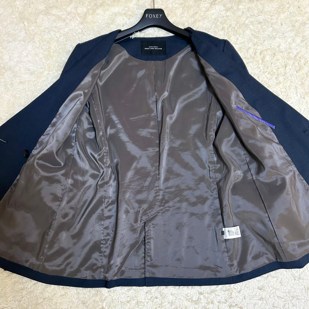 美品✨グリーンレーベルリラクシング ノーカラー セットアップ パンツスーツ 40