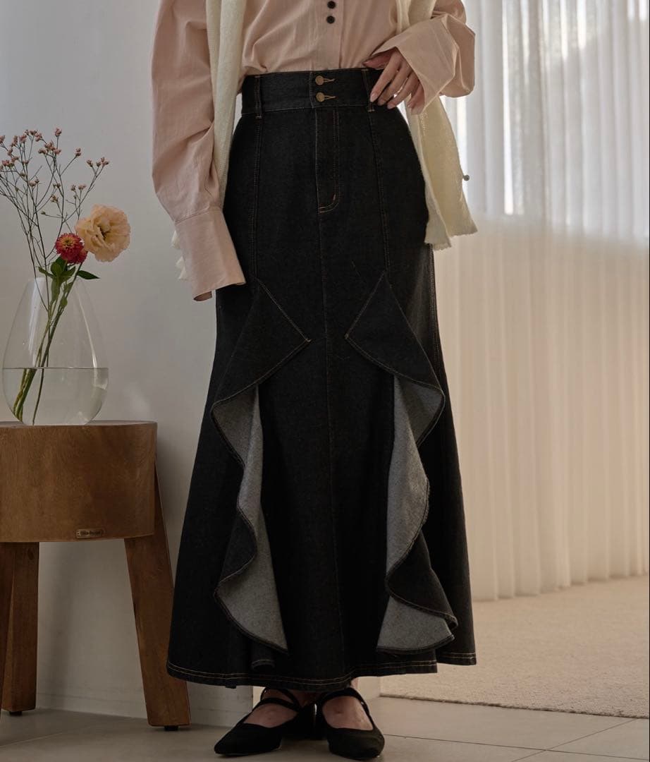 スカート mideal / frills mermaid denim skirtM