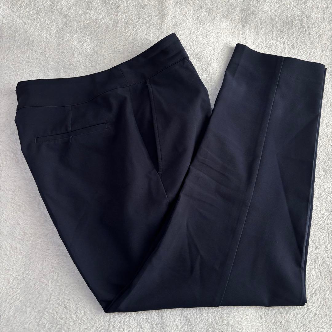 PLST プラステ パンツスーツ ノーカラー ネイビー L 伸縮性 紺色