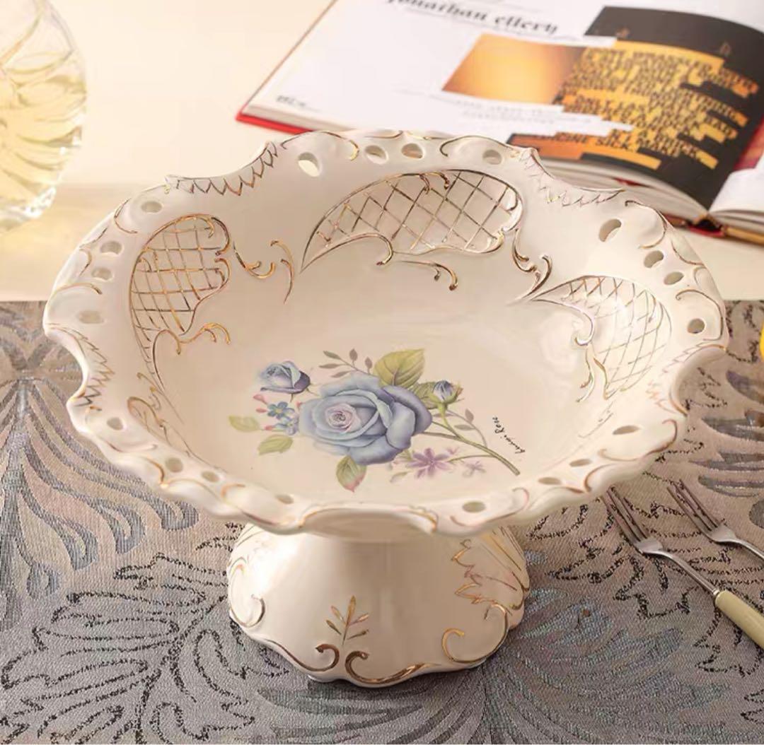 高級果物皿　盛り皿 お菓子皿、フルーツプレート 花柄豪華〜果物カゴ お菓子鉢