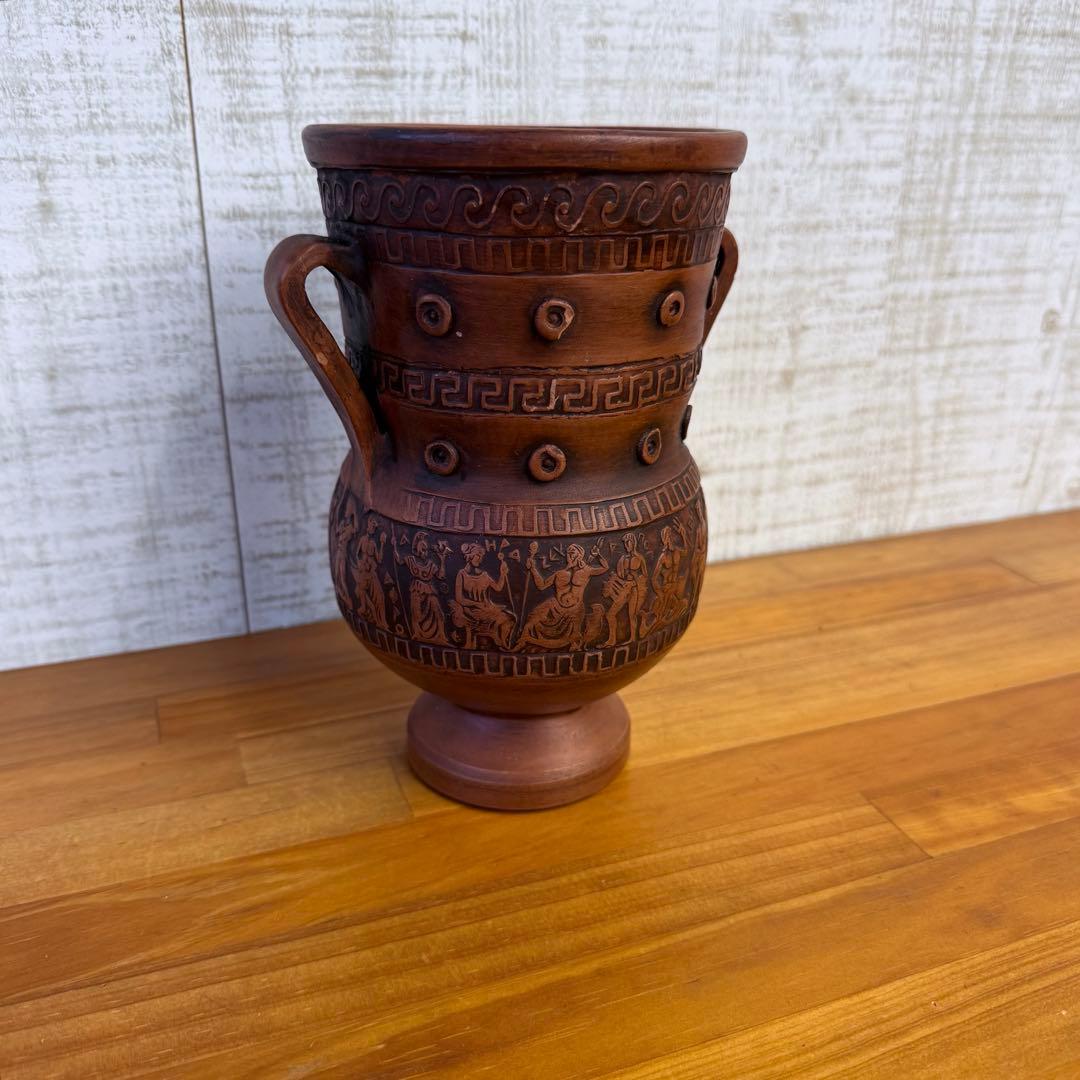 【アンティーク】陶器 ギリシャ製 壺 花瓶 フラワーベース 古道具 ブロカント