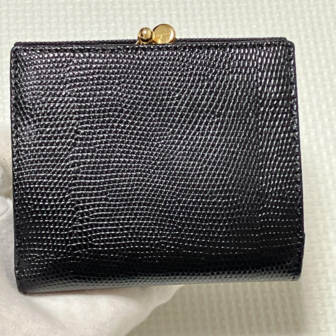 未使用　Salvatore Ferragamo レザーがま口三つ折り財布　黒
