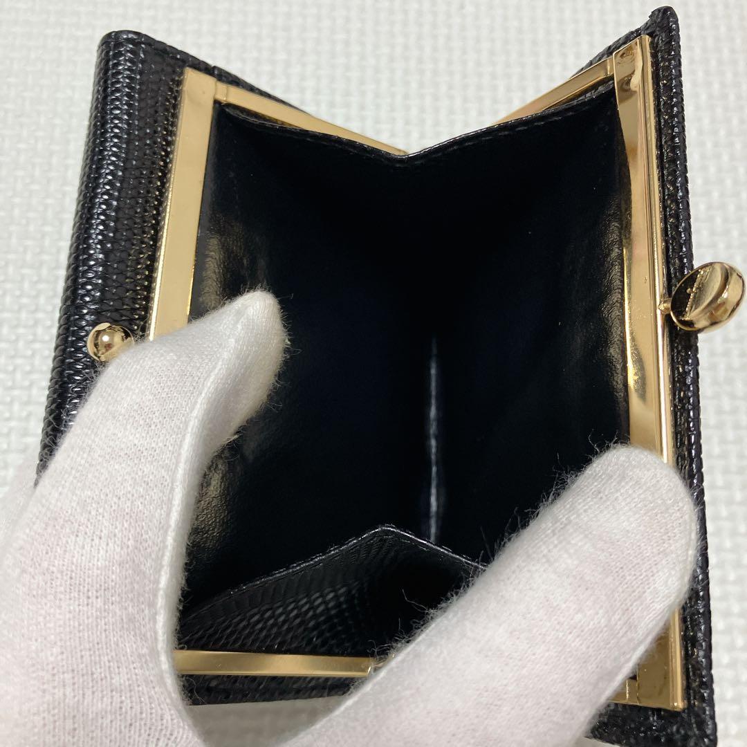 未使用　Salvatore Ferragamo レザーがま口三つ折り財布　黒