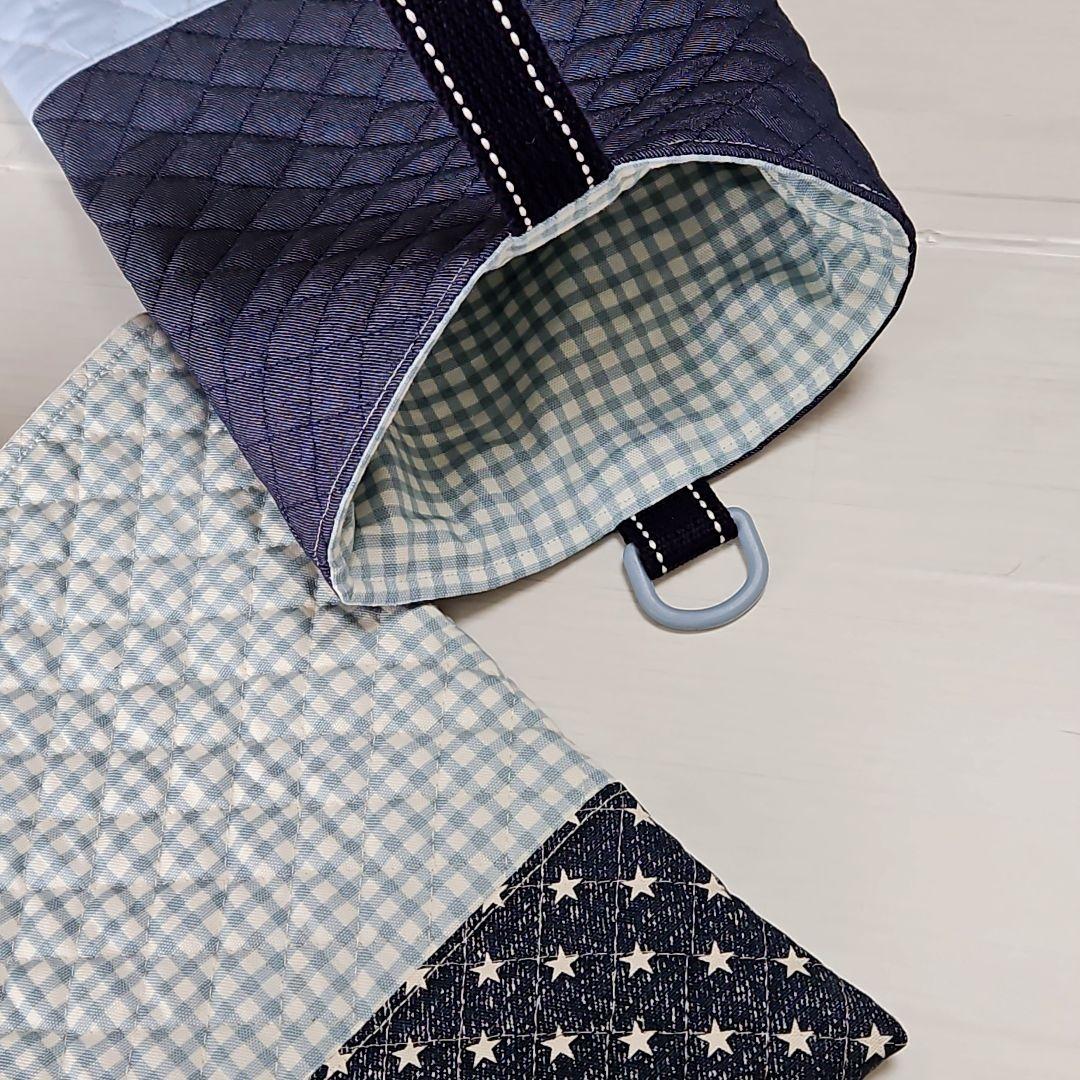 【hirayuページ】上履き袋　男の子　キルティング　 水色チェック