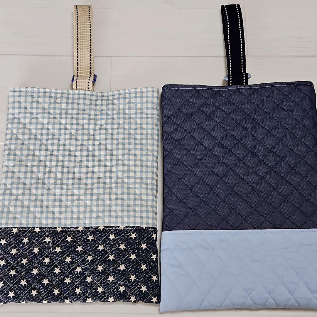 【hirayuページ】上履き袋　男の子　キルティング　 水色チェック