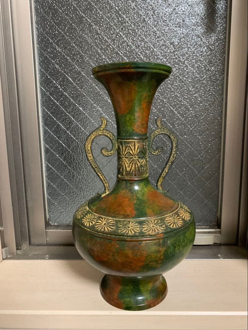 【鋳銅製 花瓶】ブロンズ花器 和モダン　アンティーク　昭和レトロ