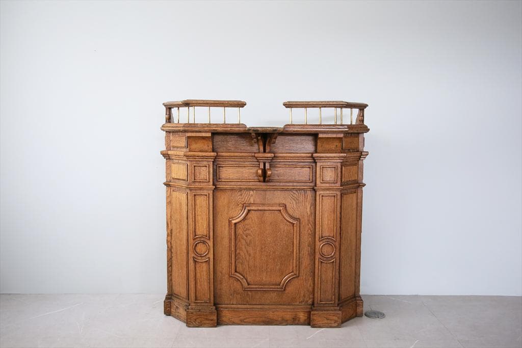 フランスアンティーク木製ショップカウンター/レジ台/テーブル机(90-113)