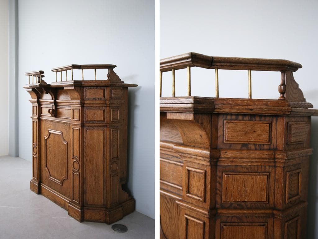 フランスアンティーク木製ショップカウンター/レジ台/テーブル机(90-113)