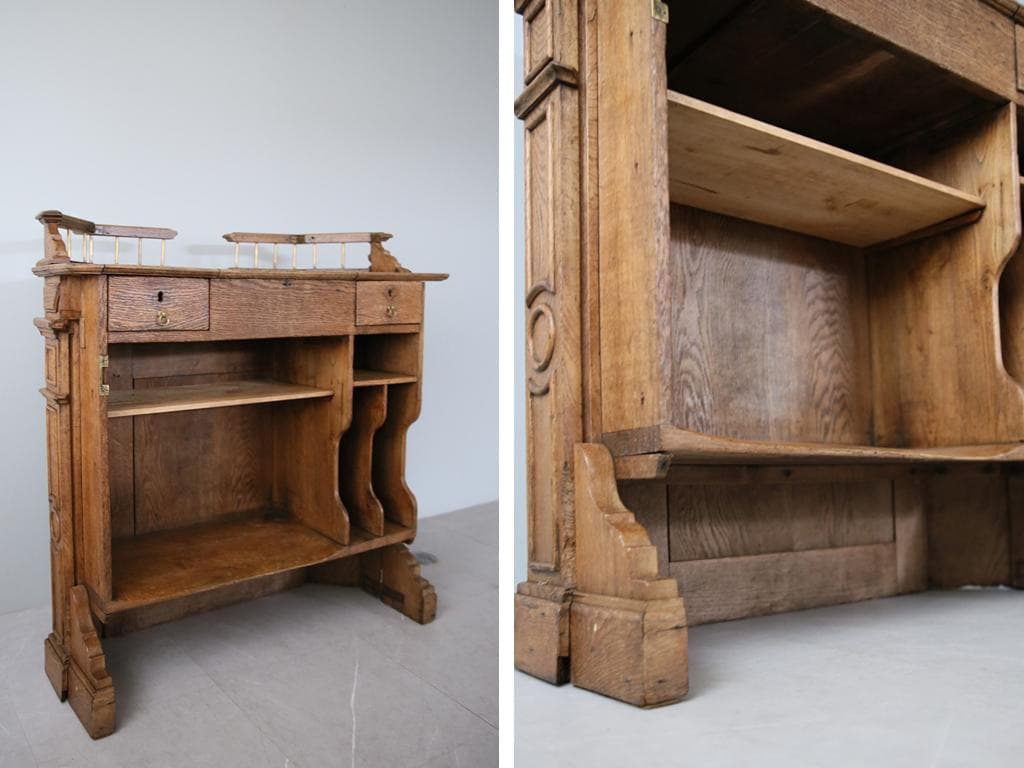 フランスアンティーク木製ショップカウンター/レジ台/テーブル机(90-113)