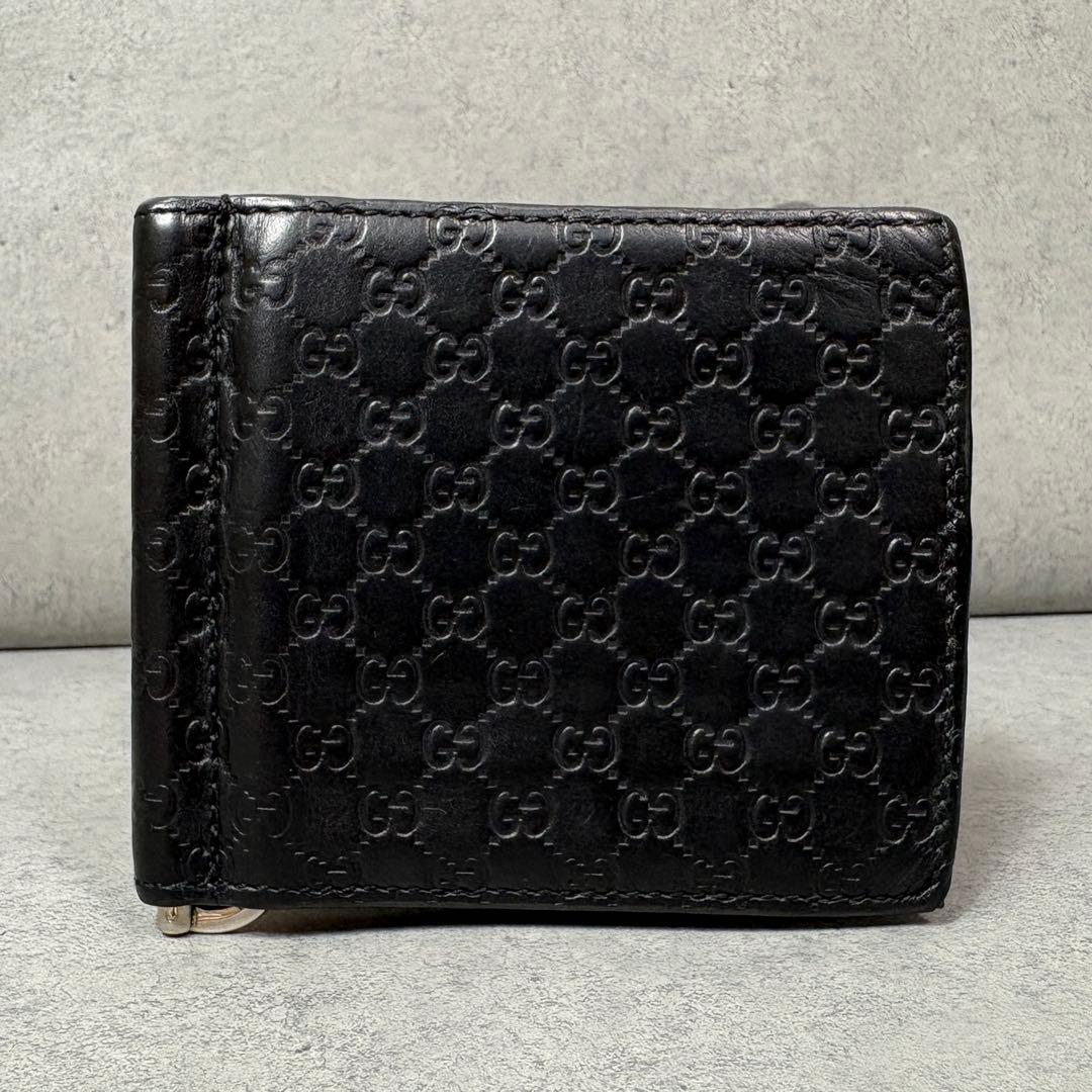 【美品】GUCCI マイクロシマ GG柄 マネークリップ ブラック レザー