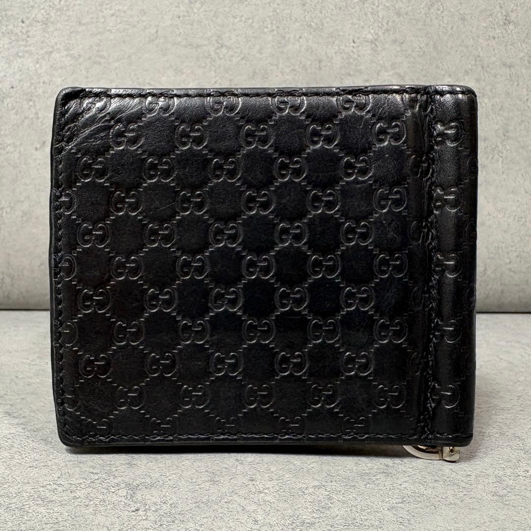 【美品】GUCCI マイクロシマ GG柄 マネークリップ ブラック レザー