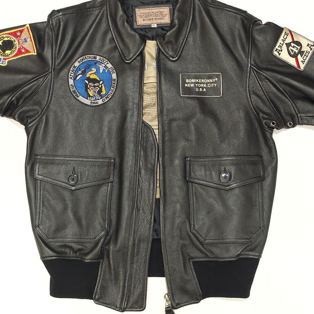 G-1 レザーフライトジャケット CVA-59 空母フォレスタル ブラックエース