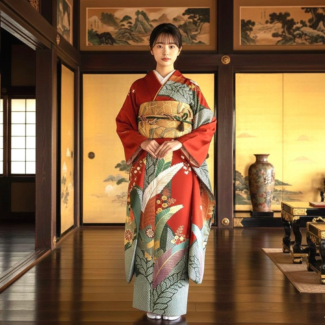 振袖フルセット　高身長　絞り　桐の柄 金彩友禅手刺繍　成人式振袖　振袖　裄丈69