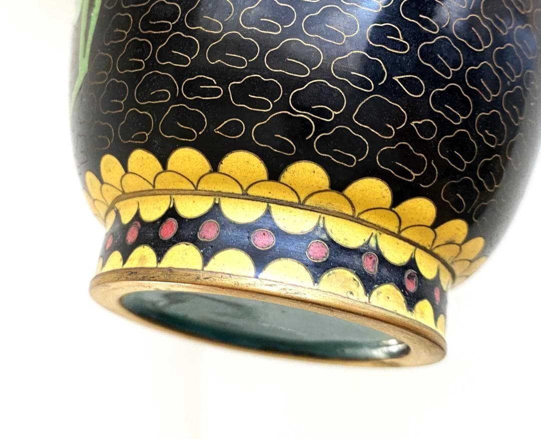 Vintage 花瓶 七宝焼 景泰藍 骨董品 花器 陶器 ２個セット 台座付き