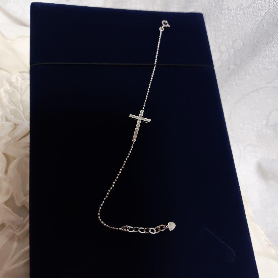 【美品】 K18WG ホワイトゴールド ダイヤモンド クロス ブレスレット